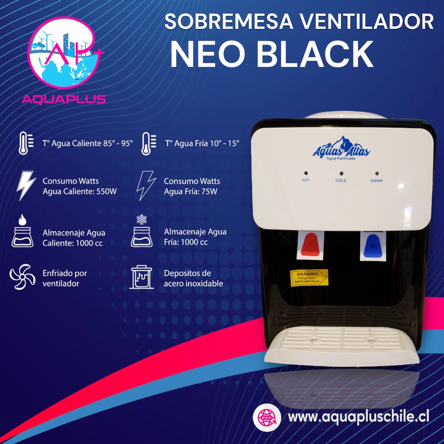 DISPENSADOR SOBREMESA NEO BLACK + 2 BIDONES (incluye envase retornable)